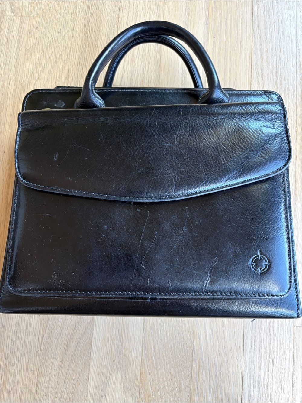 Classic Franklin Covey Black Leather Briefcase Tote